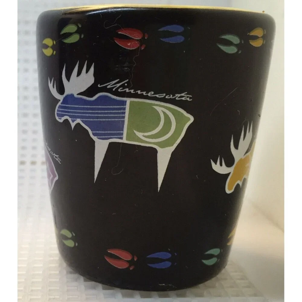 Collectible Minnesota Moose Souvenir Shot Glass Glazed Black Ceramic Porcelain
